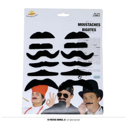 ×CARTON 12 BIGOTES ADHESIVOS SURTIDOS