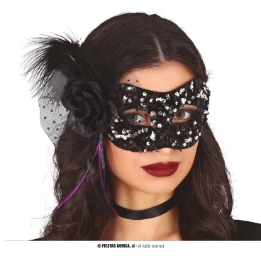 ×ANTIFAZ LENTEJUELAS NEGRO/PLATA CON FLOR