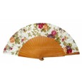 ABANICO MADERA PERICÓN BEIGE TELA FLOR ABANICO MADERA PERICÓN BEIGE TELA FLOR