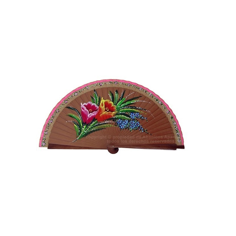 ABANICO MADERA BUBINGA 1 CARA FLORES