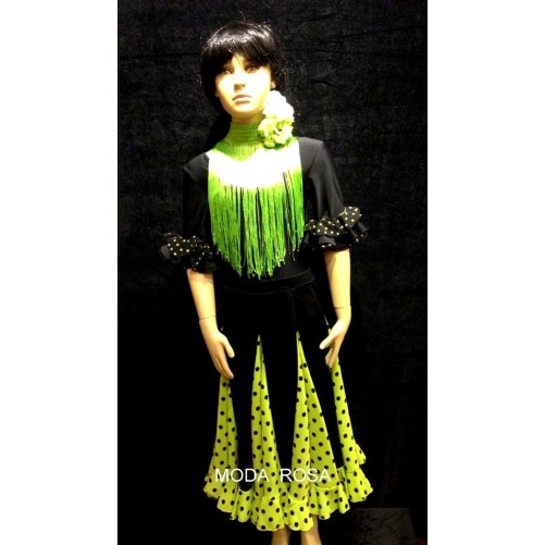 Conjunto Niña Falda Godets + Body Volantes + Fleco