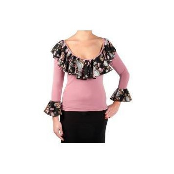 Blusa estampada de manga larga con volantes