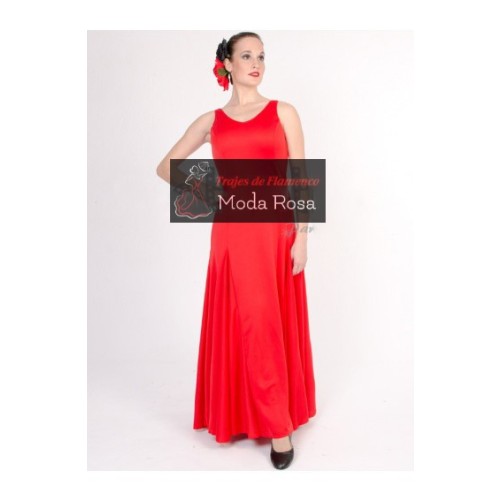 Vestido de Flamenca Liso de Tirantes de Godets
