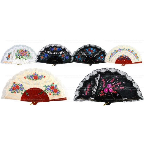 Abanico de Madera con puntilla 25CM