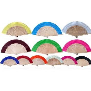 Abanico madera natural tela 23cm