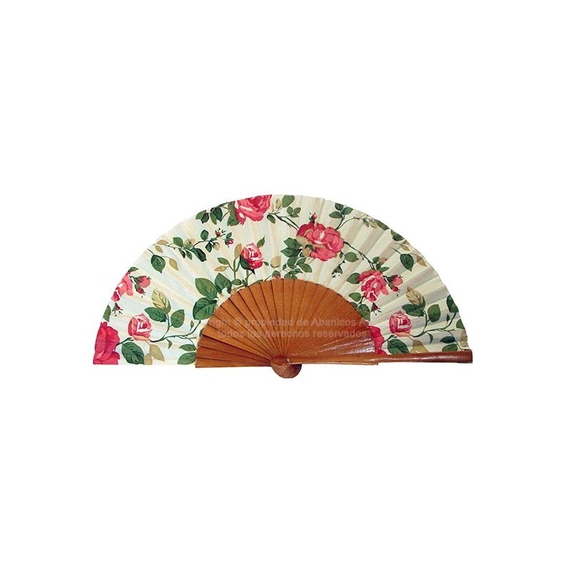 Abanico madera beige tela