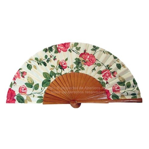Abanico madera beige tela