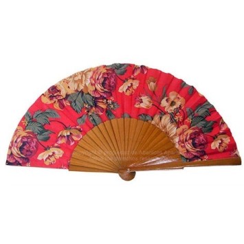 Abanico madera beige tela 23CM