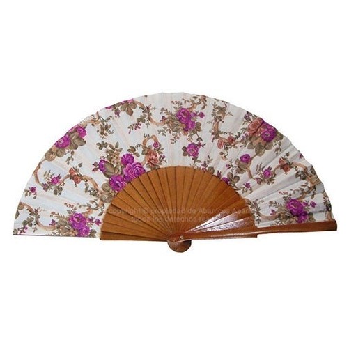 Abanico madera beige tela 23CM