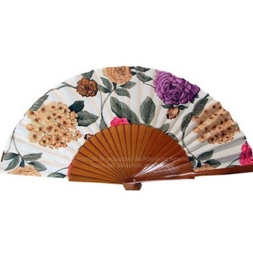 Abanico madera beige tela 23CM