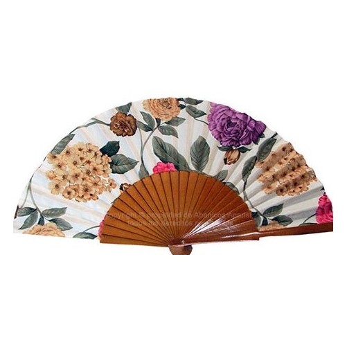 Abanico madera beige tela 23CM