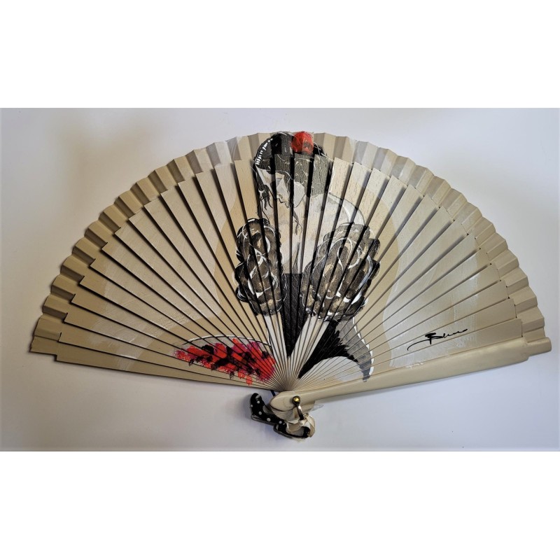 Abanico de madera pintado 21CM Abanico de madera pintado 21CM