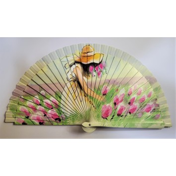 Abanico de madera pintado 21CM