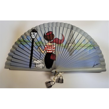 Abanico de madera pintado 21CM
