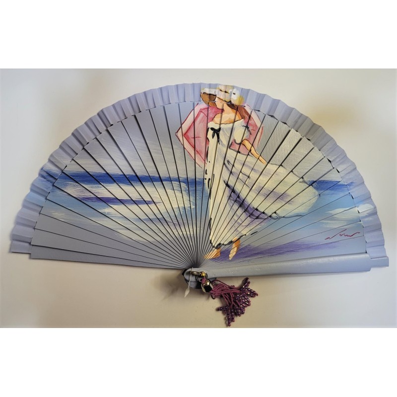 Abanico de madera pintado 21CM
