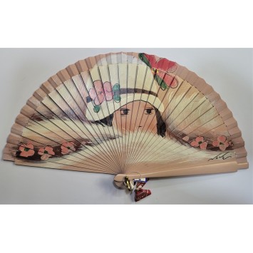 Abanico de madera pintado 21CM