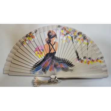 Abanico de madera pintado 21CM