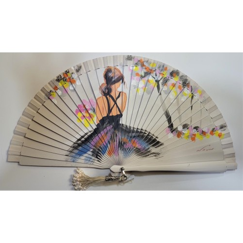 Abanico de madera pintado 21CM